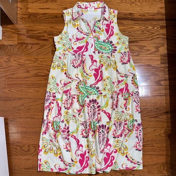 Umgee Colorful Paisley Collared Sleeveless A-Line Midi Dress Size Large - Picture 7 of 12